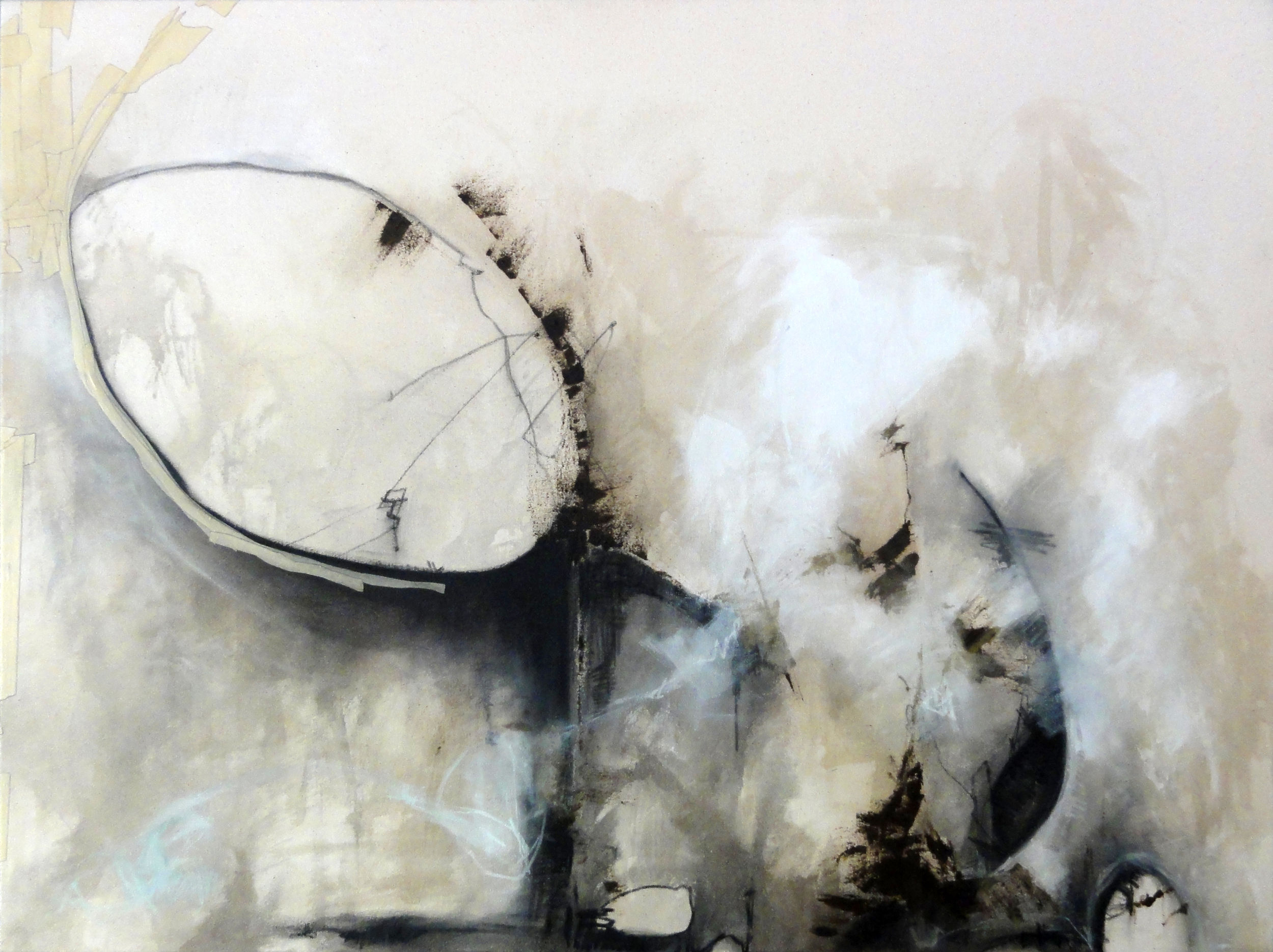 Tightrope: Acrylic, graphite, charcoal, masking tape, tar on canvas. 30" x 40" (2nd place at the VAE 2012 N.E.W Show)
