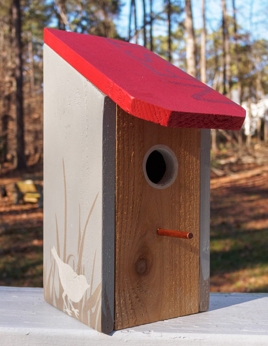 red NEST cedar birdhouse