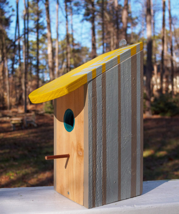 yellow roof NEST cedar birdhouse