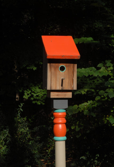 cypress birdhouse with reclaimed tin roof