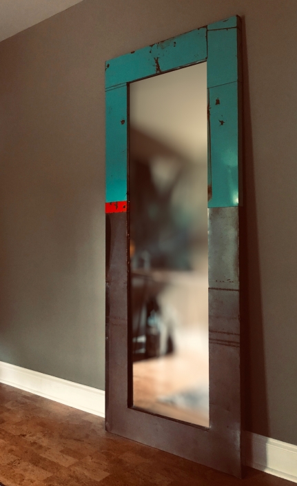reclaimed tin floor mirror