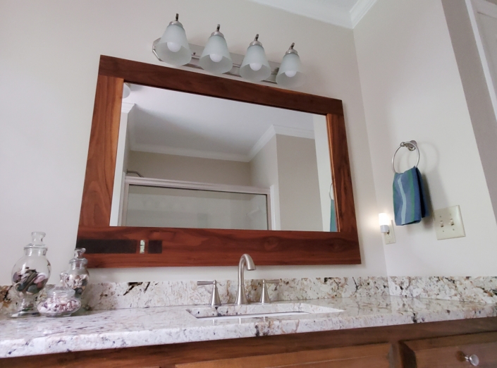 walnut and reclaimed tin vanity mirror