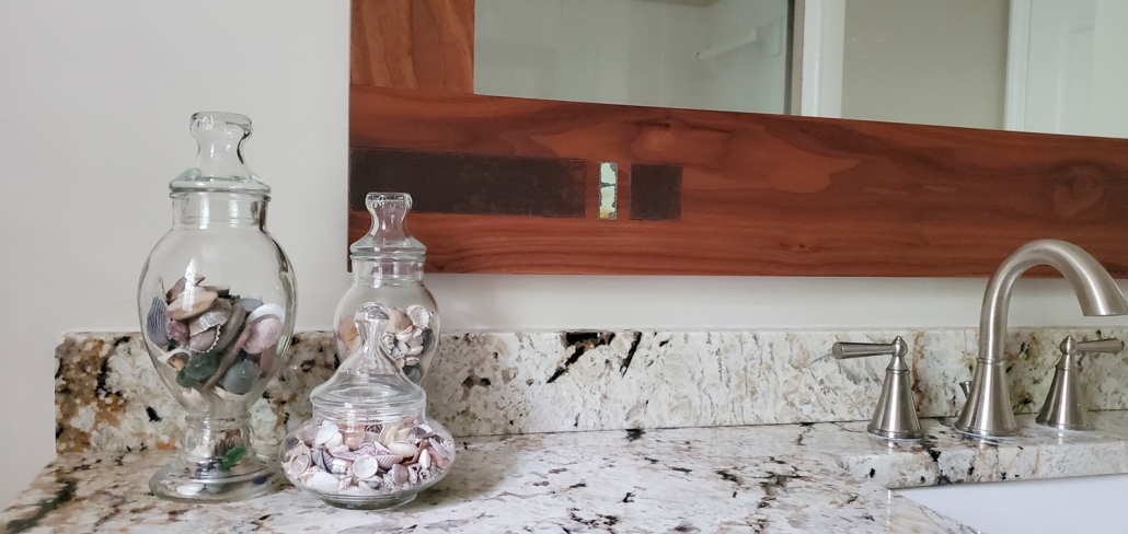 walnut and reclaimed tin vanity mirror