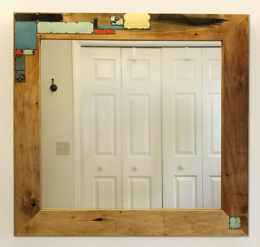 reclaimed cypress and tin mirror