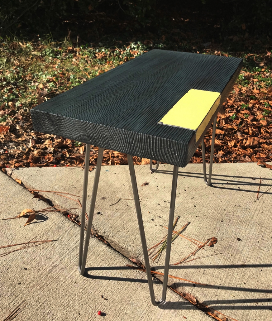 pine table with shou sugi ban finish and hairpin legs