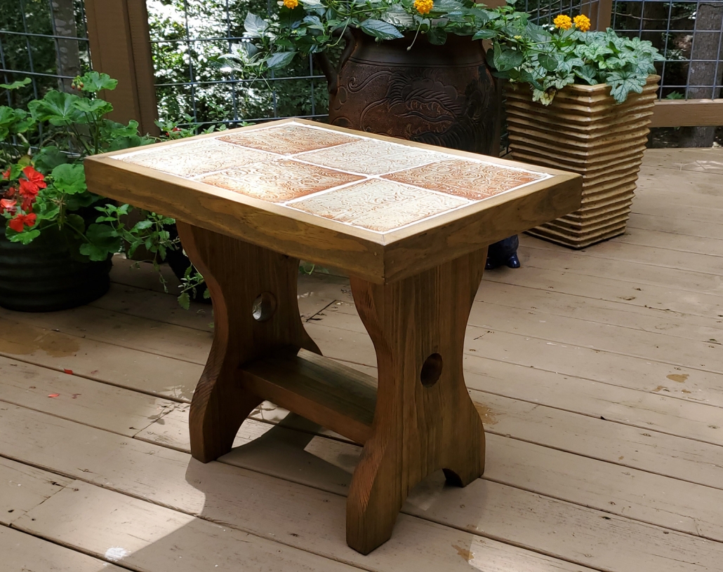 side tables with tiles by Sarah Sunshine Pottery