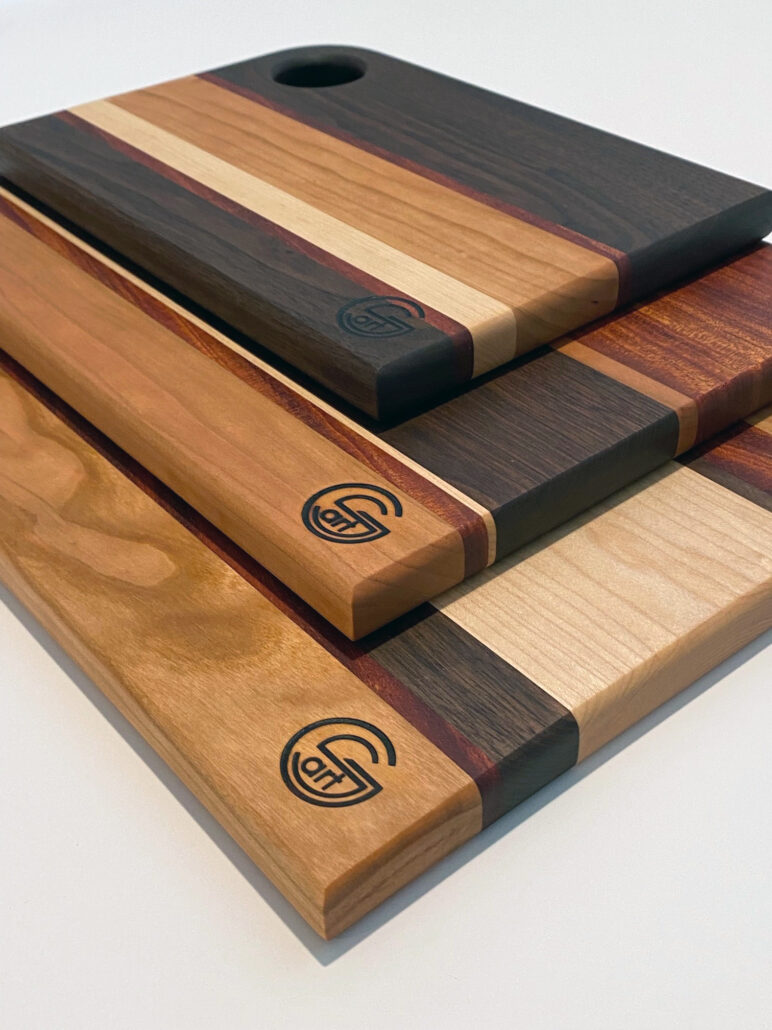 Set of all three striped cutting board sizes