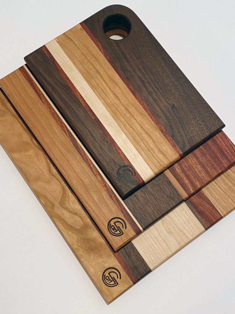 Set of all three striped cutting board sizes