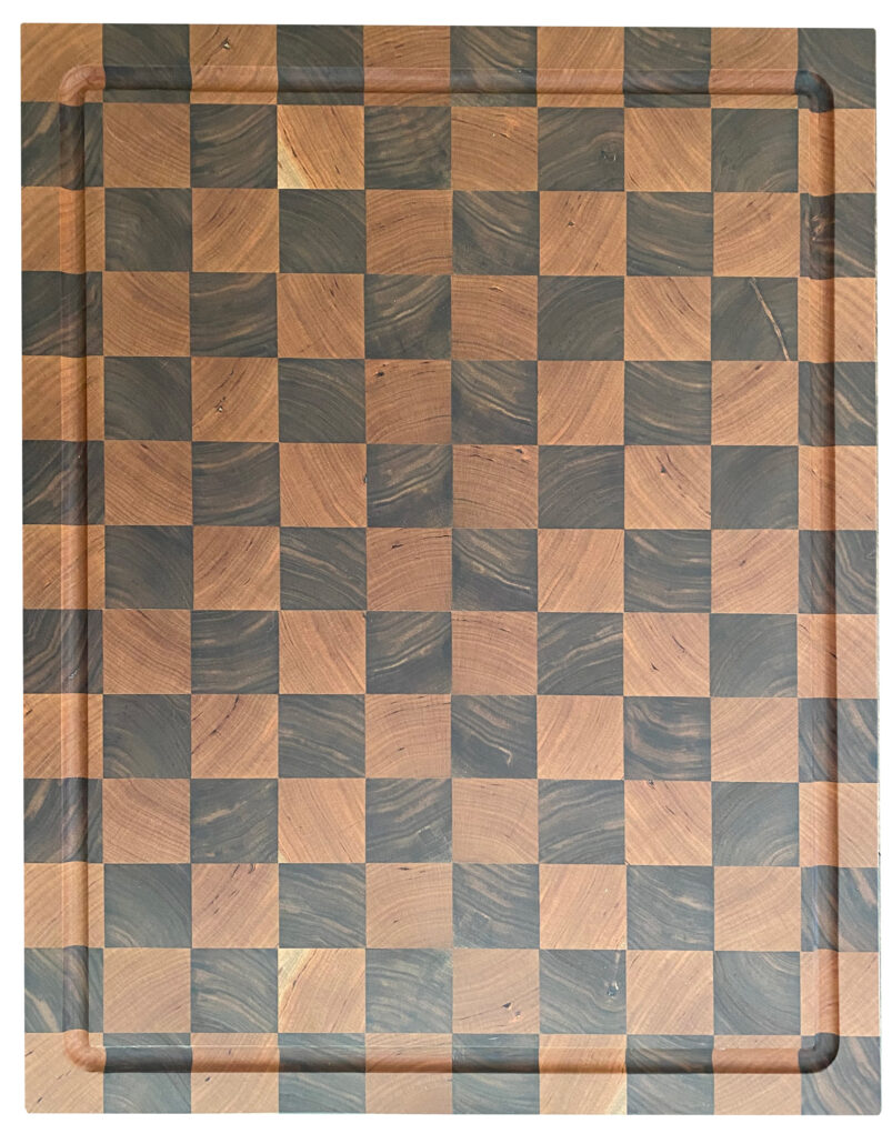oversized cherry and walnut end-grain cutting board with juice grove