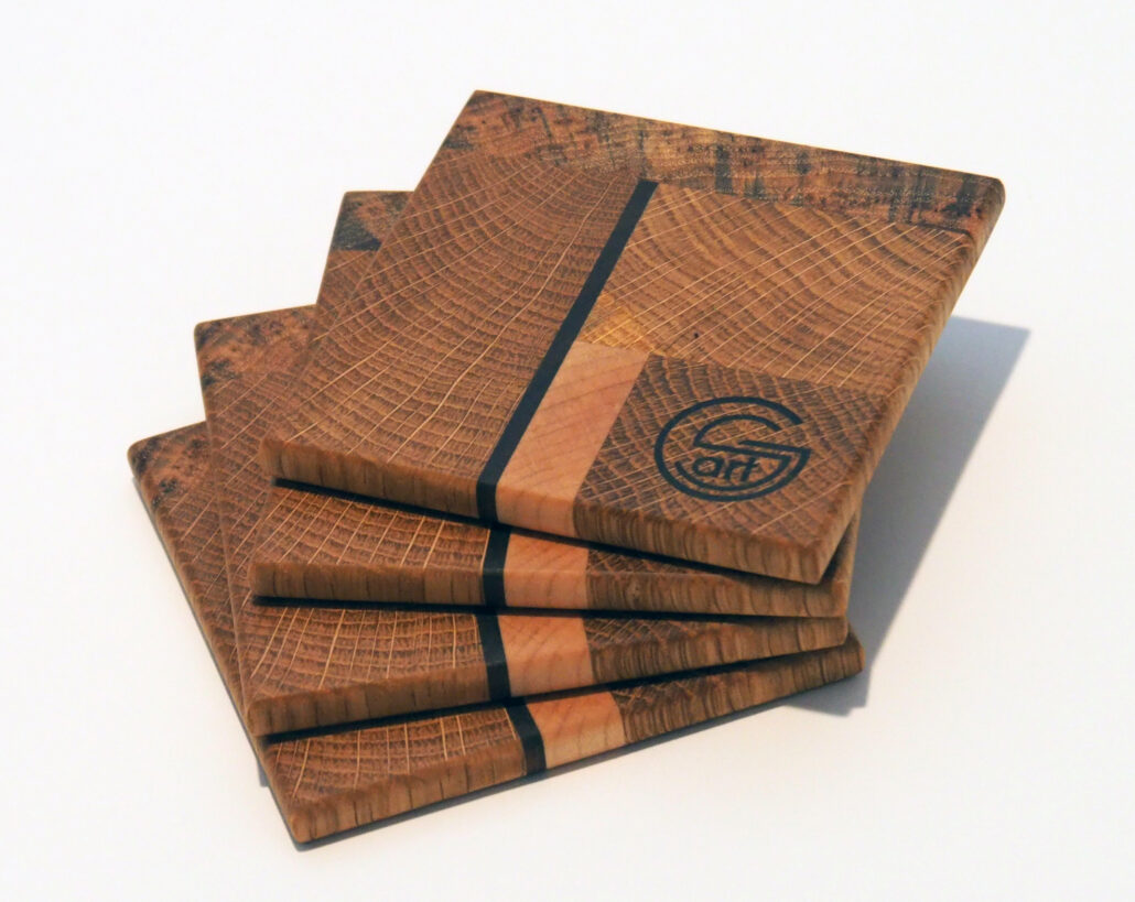 set of 4 hickory, walnut, maple and white oak coasters